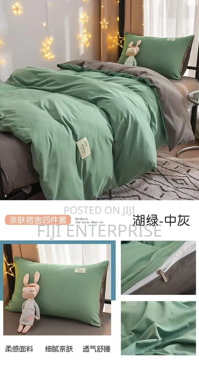 Quality Plain Double-Sided Cotton Duvet Cover Set –