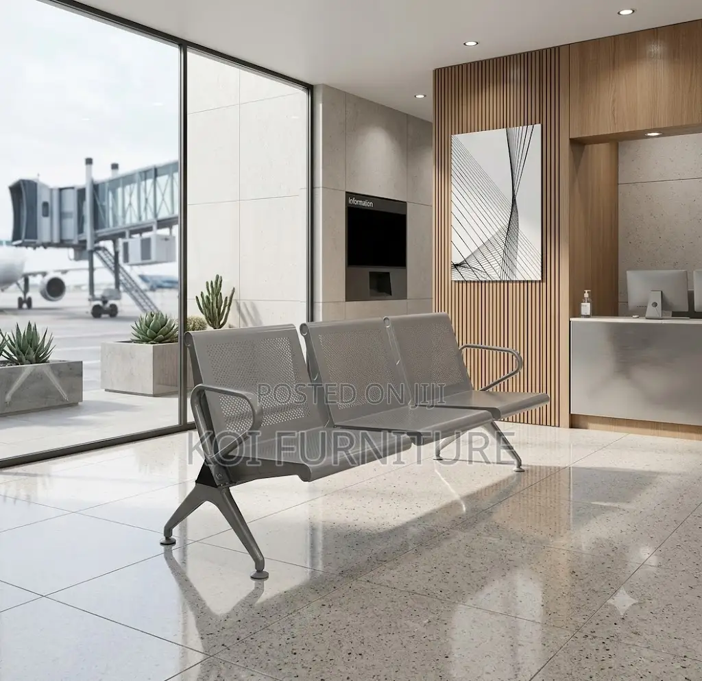 Office Bench; Three Seaters Metallic Grey- Office Front Benches
