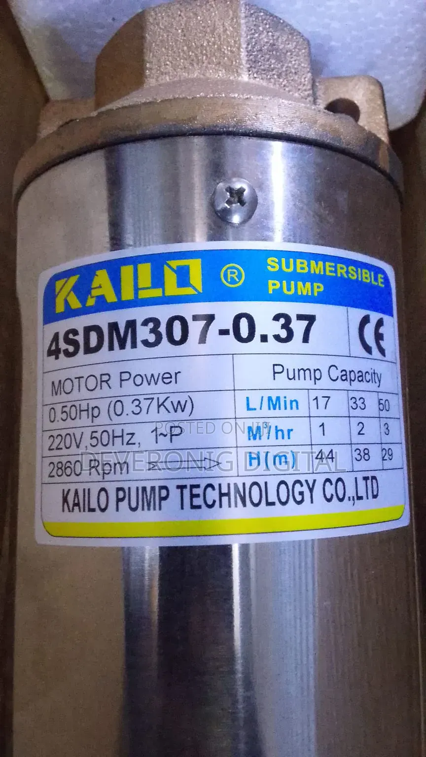 Kailo Submersible Water Pump 4sdm307 -0.37
1.0hp