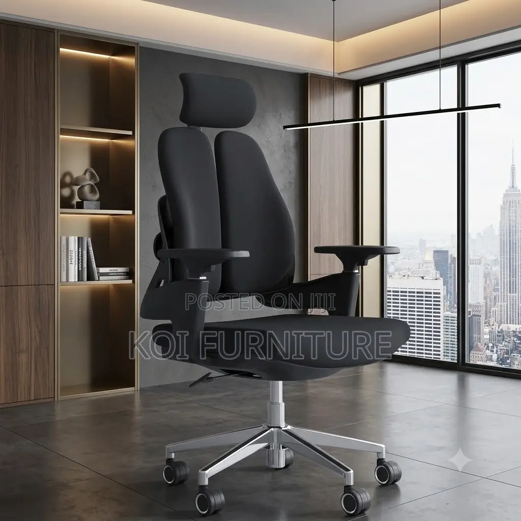 Office Chairs; Black Fabricated Orthopedic Dual Backrest Office Chairs