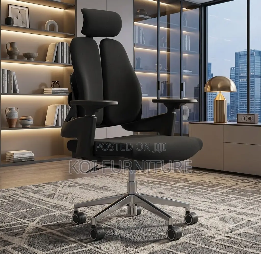 Office Chairs; Black Fabricated Orthopedic Dual Backrest Office Chairs