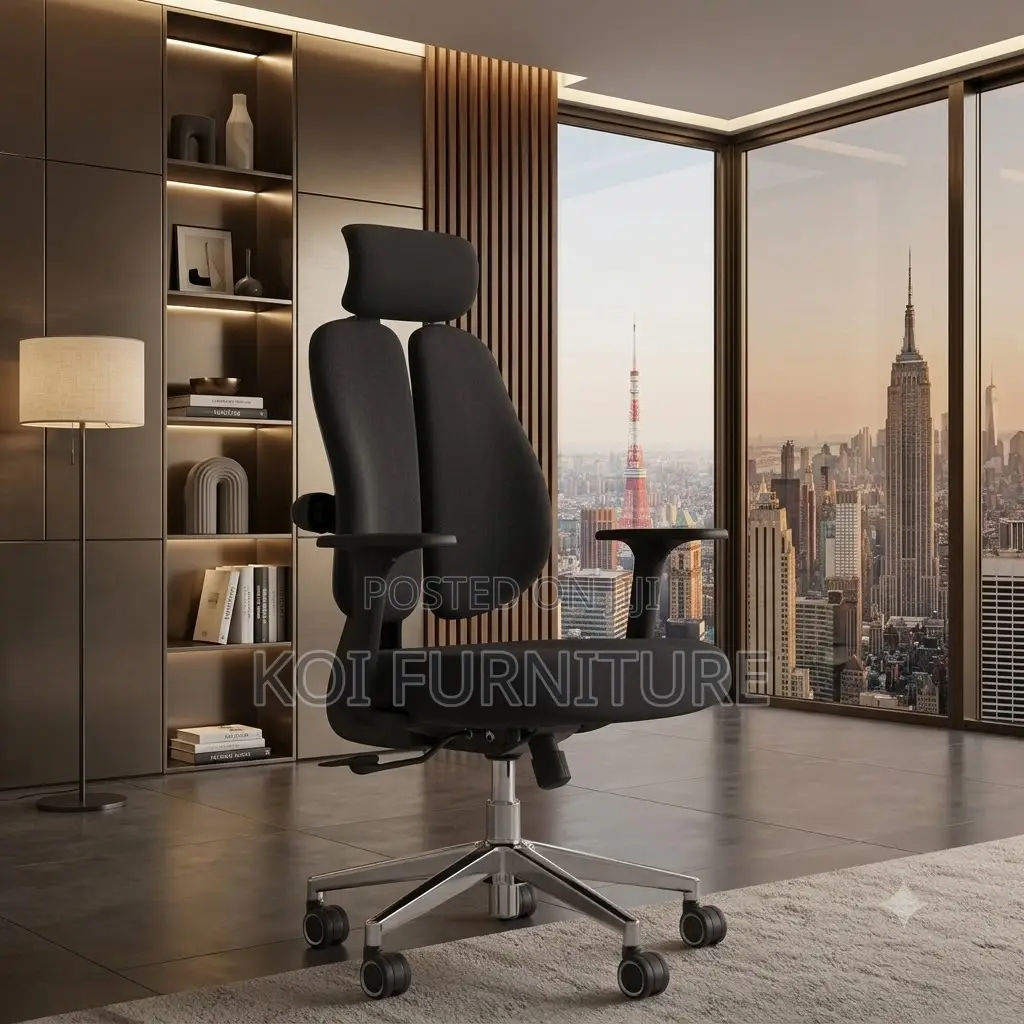 Office Chairs; Black Fabricated Orthopedic Dual Backrest Office Chairs