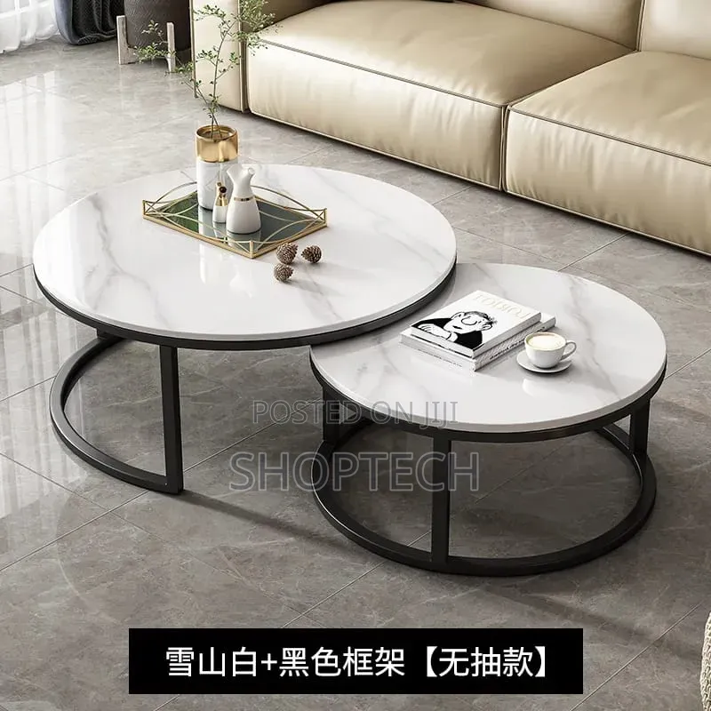 2 in 1 Pure Marble Table With Black Stand
