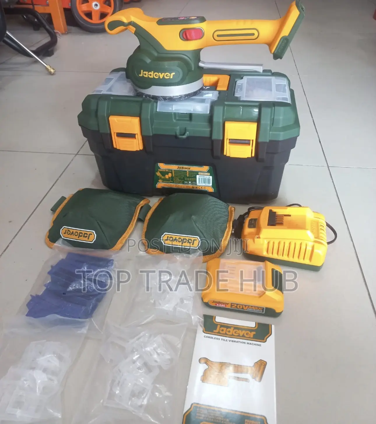 Jadever Cordless Tile Vibrator 50kg With Battery, Charger, Kneepads