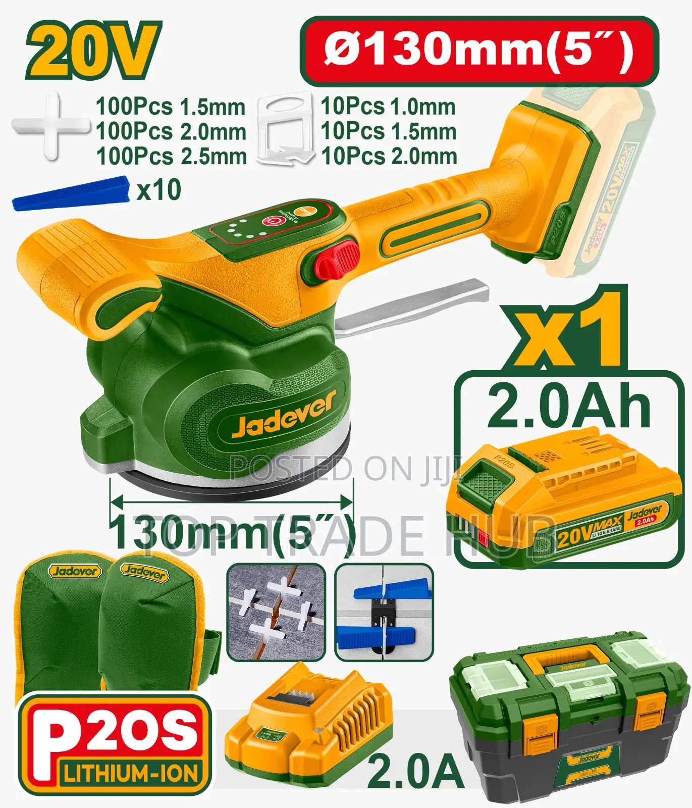 Jadever Cordless Tile Vibrator 50kg With Battery, Charger, Kneepads