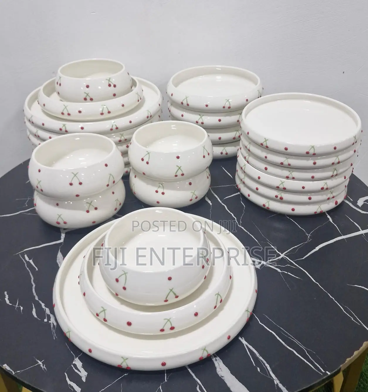 24-Piece White Cherry Top Double Glaze Ceramic Dinner Set –