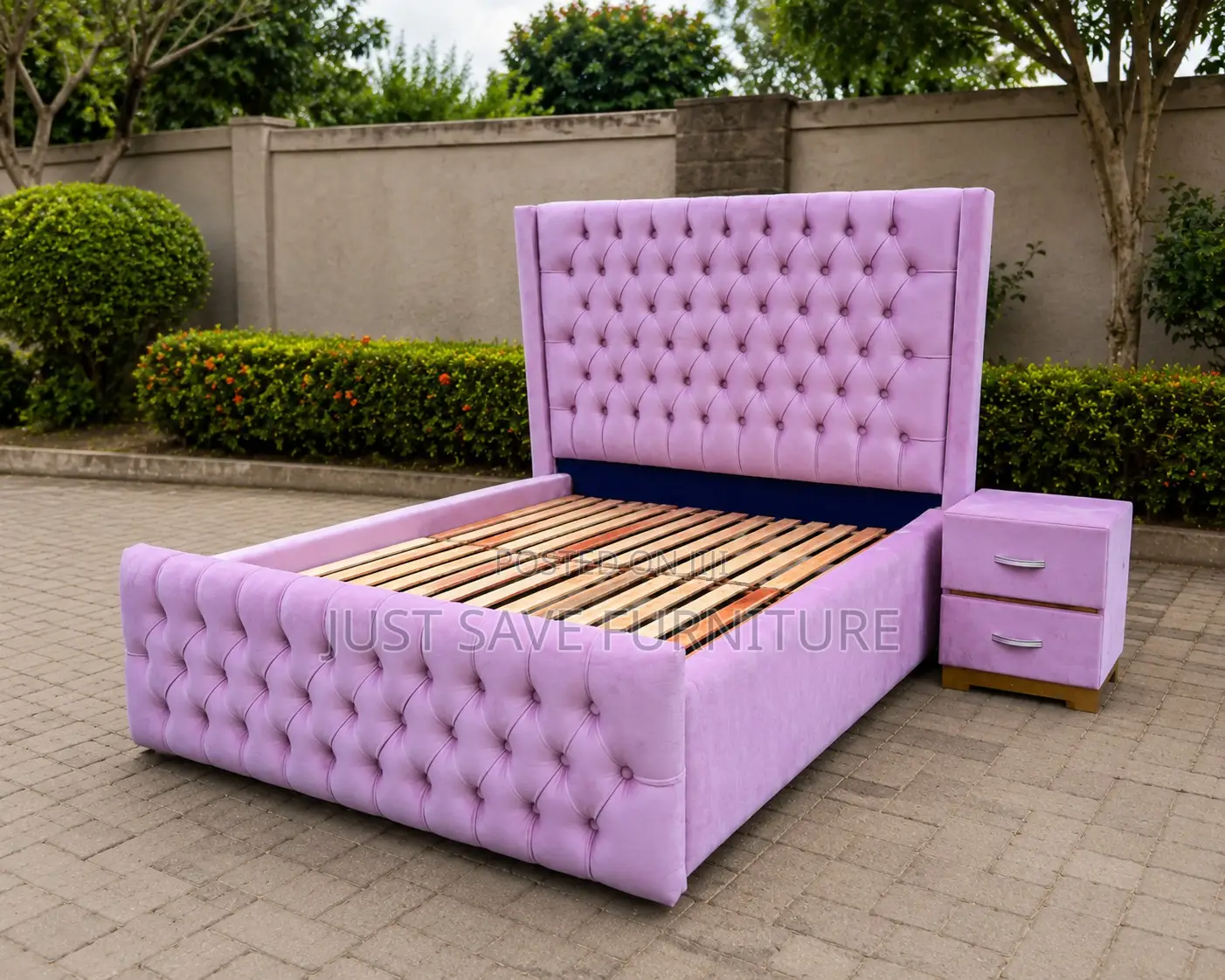 5x6 Luxury Tufted Upholstered Bed With 2-Drawer Bedside Cabinet