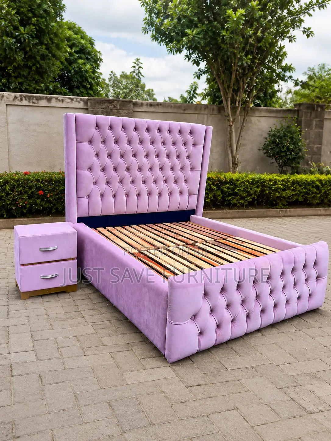 5x6 Luxury Tufted Upholstered Bed With 2-Drawer Bedside Cabinet
