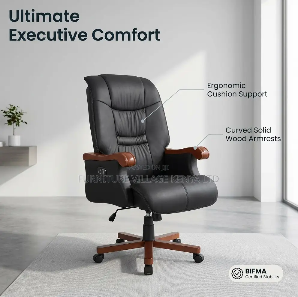 Executive Leathered Chair With Wooden Handrest