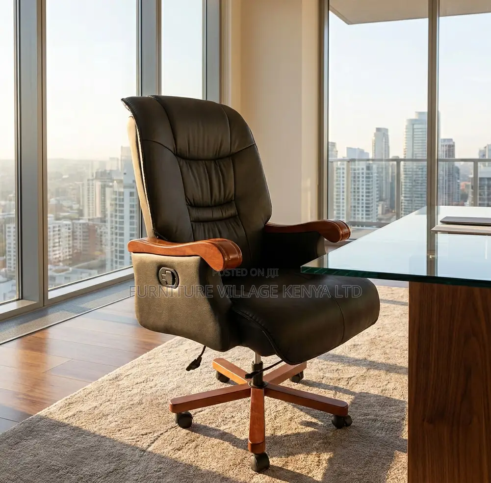 Executive Leathered Chair With Wooden Handrest