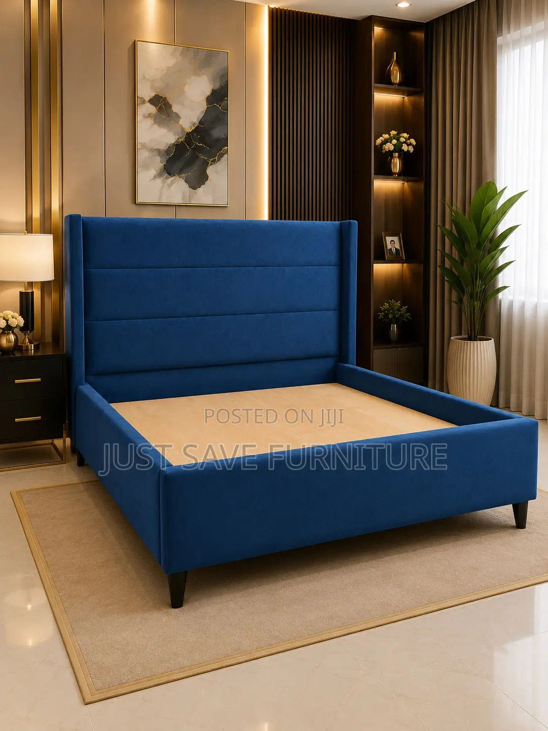 5x6 Modern Blue Upholstered Bed | Premium Velvet Bed Frame