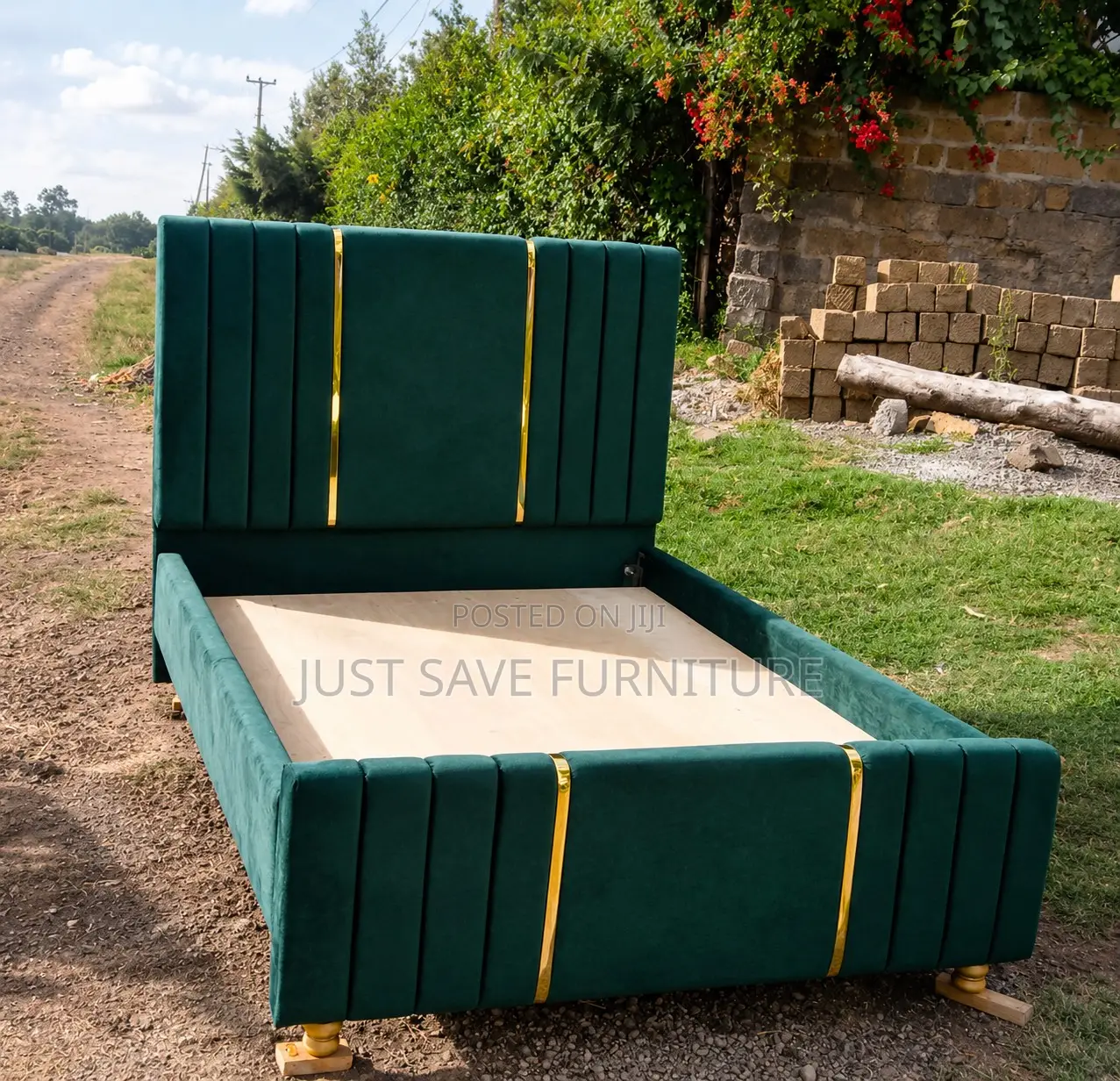 5x6 Luxury Green Velvet Bed | Modern Upholstered Bed Frame