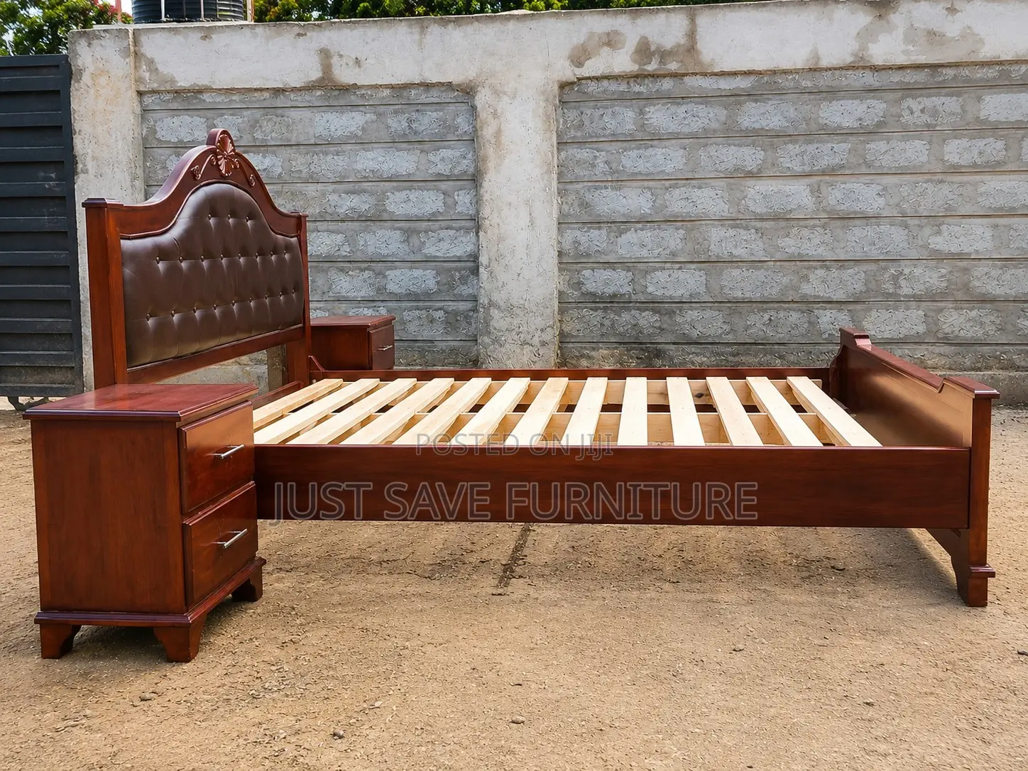 5x6 Solid Mahogany Wooden Bed With 2 Bedside Cabinets