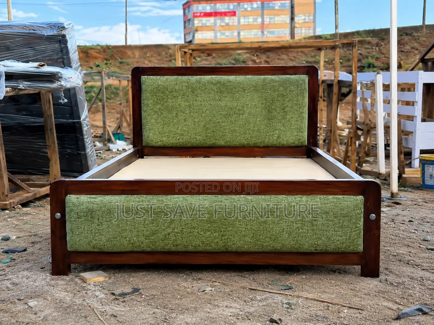 5x6 Solid Mahogany Upholstered Bed | Modern Wooden Bed Frame