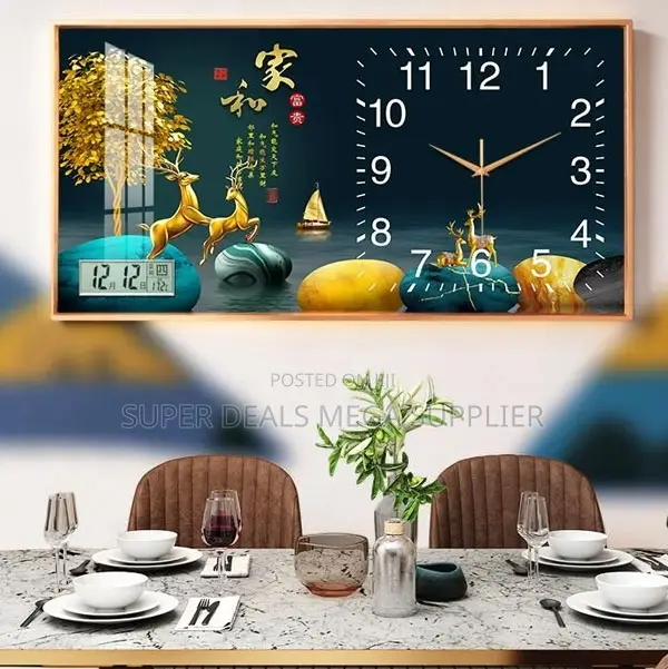Glamorous From 100x50cm Rectangular Crystal Porcelain Wall Clock Art