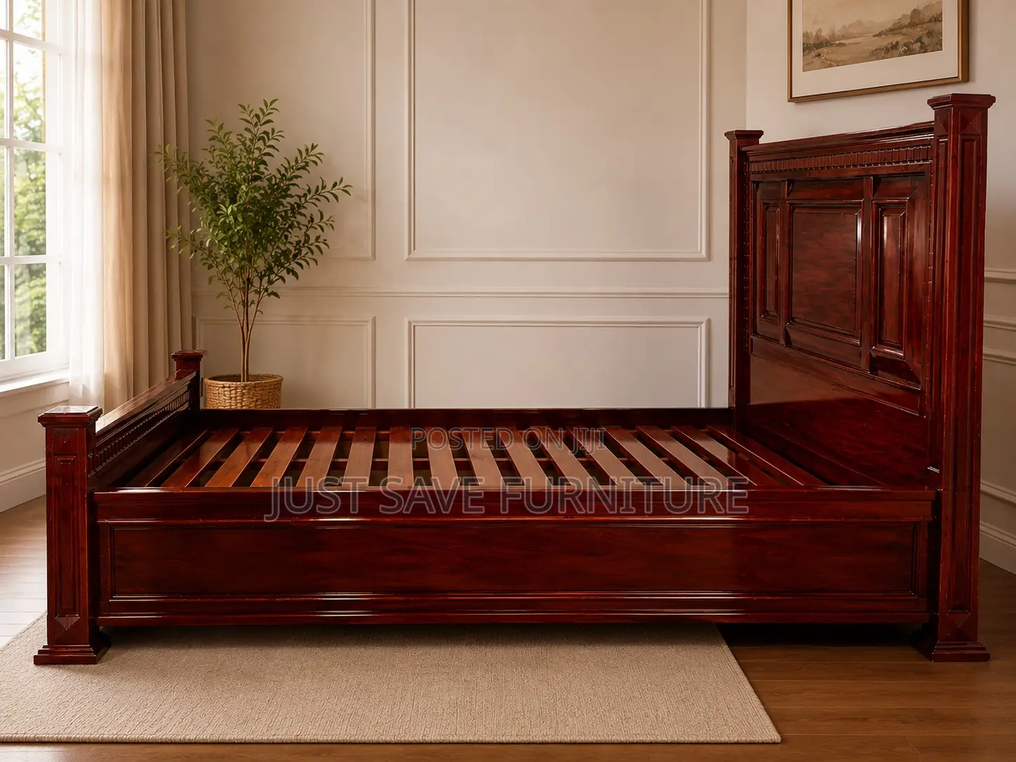 5x6 Solid Mahogany Wooden Bed | Luxury Hardwood Bed Frame