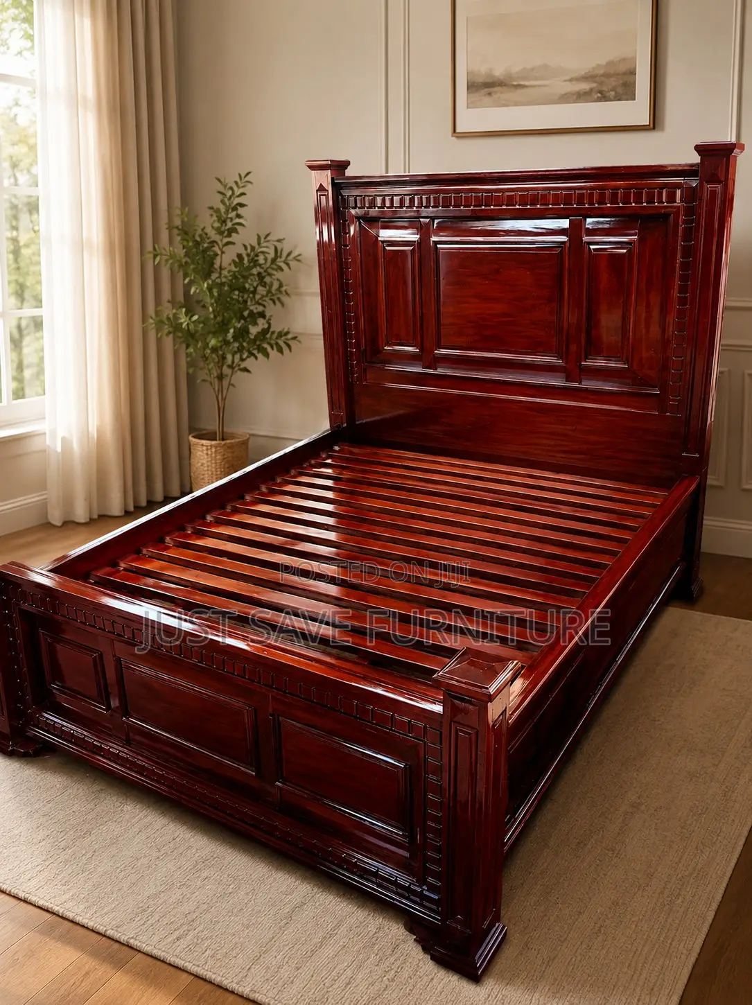 5x6 Solid Mahogany Wooden Bed | Luxury Hardwood Bed Frame