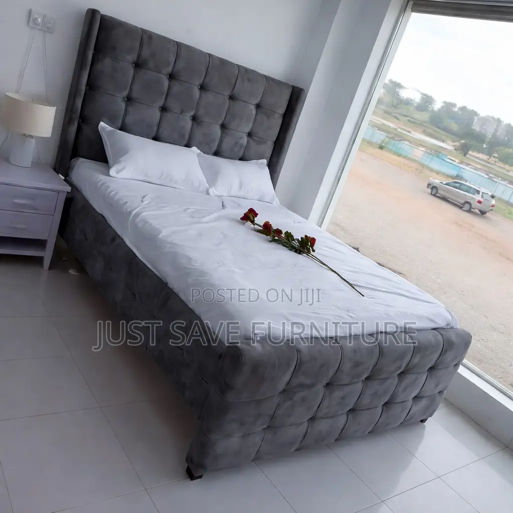 5x6 Grey Velvet Bed | Luxury Upholstered Bed Frame