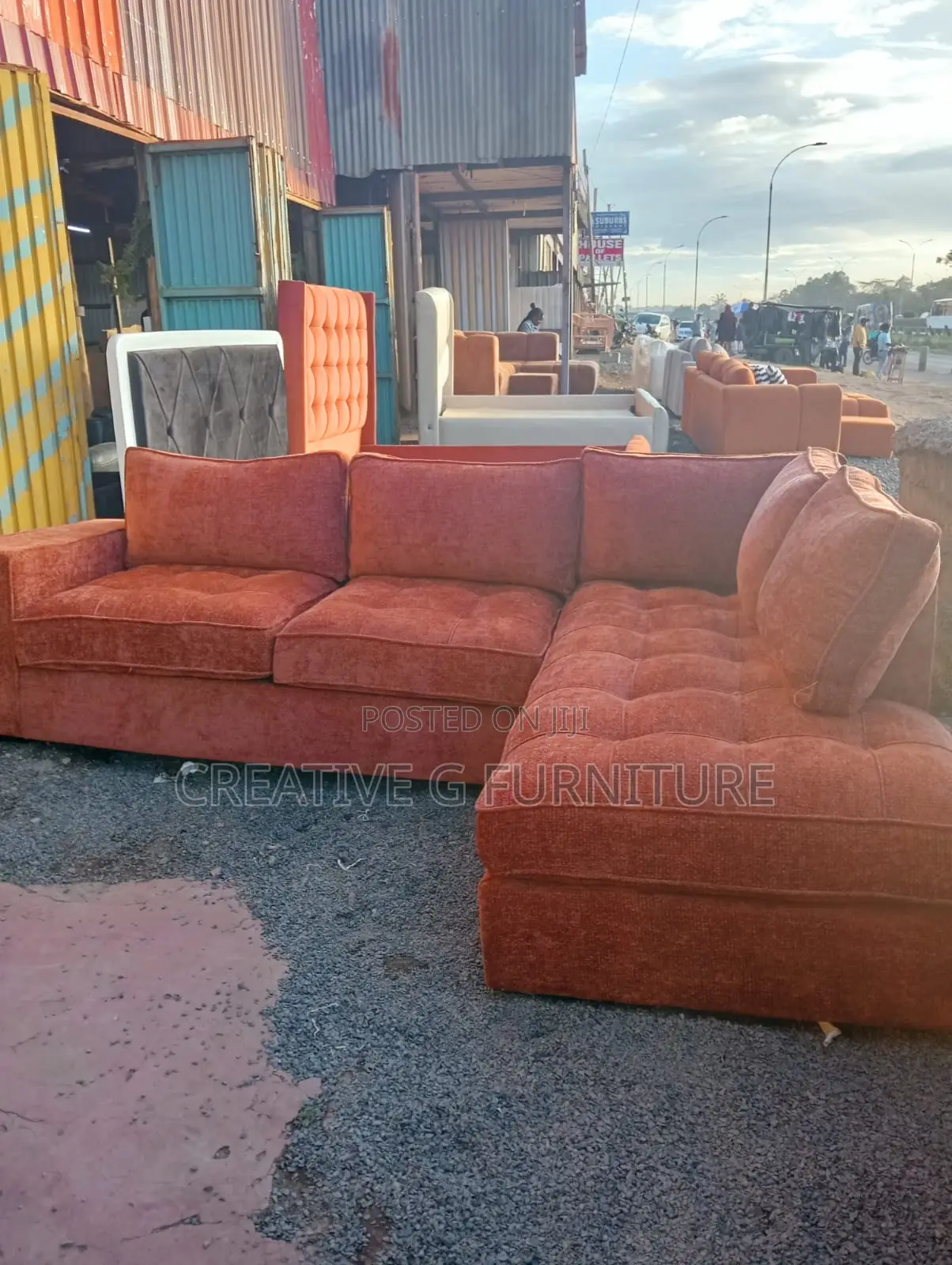 6-Seater Burnt Orange L-Shaped Sofa – Bold Comfortable