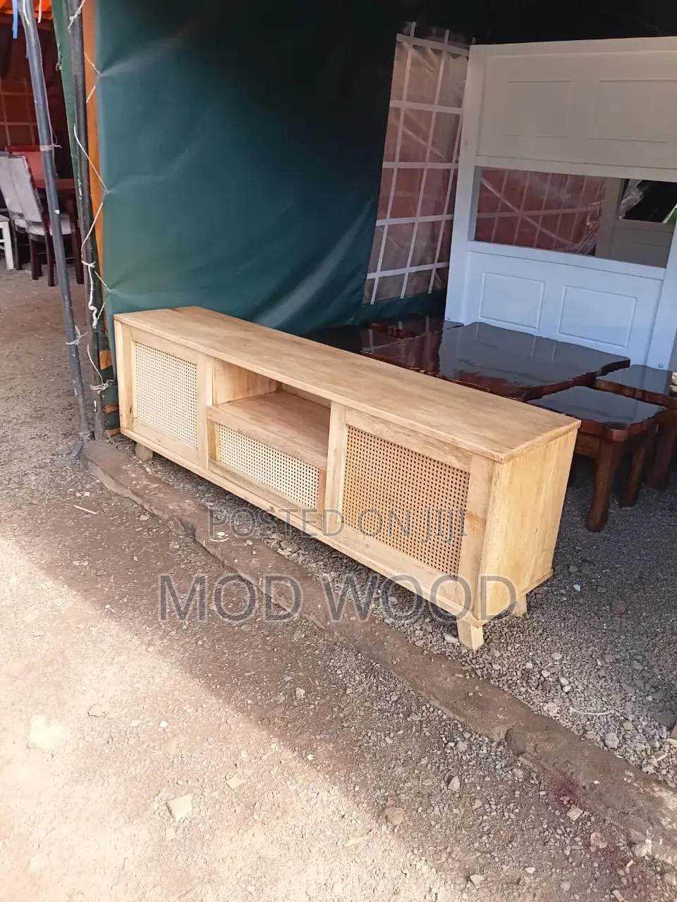 Rattan Weave Tv Stand – Natural Wood Finish