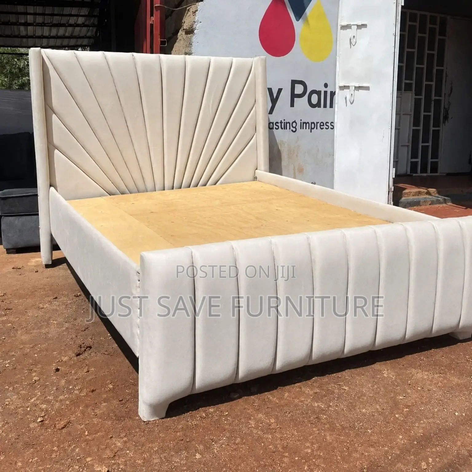 5x6 Luxury Cream Upholstered Bed Frame | Modern Velvet Bed