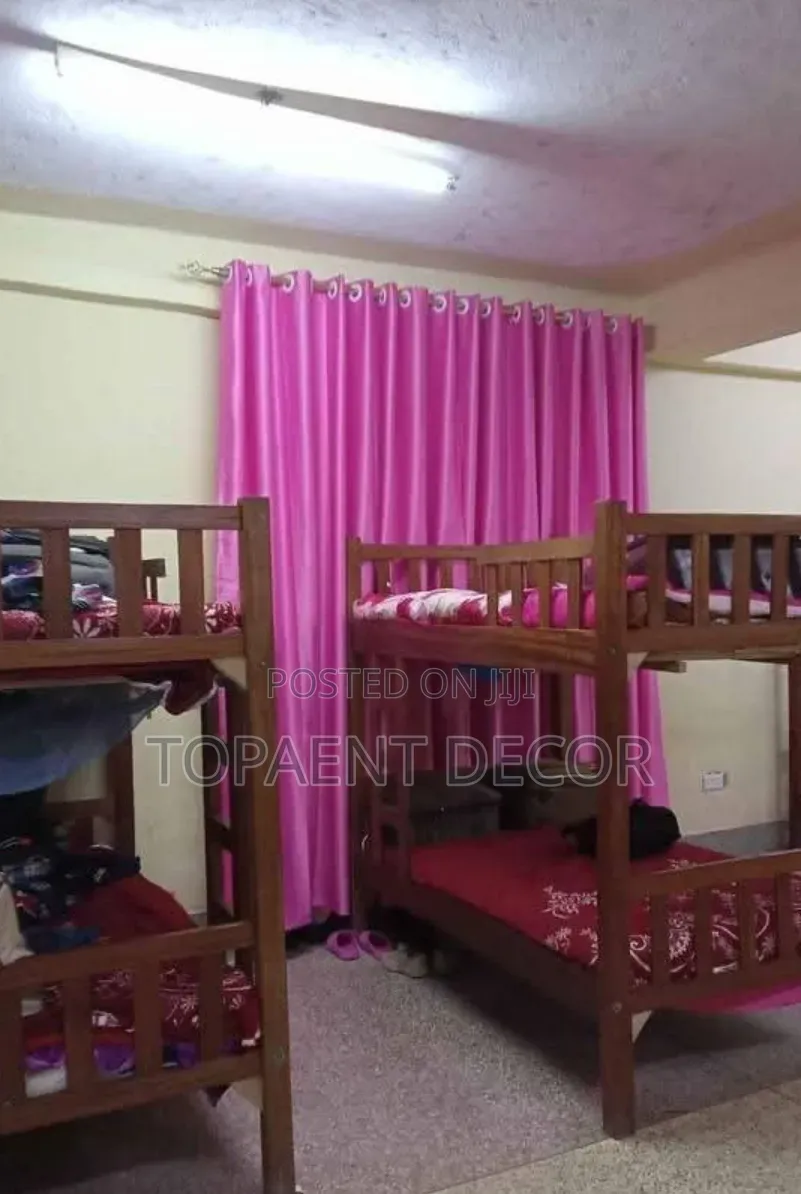 Pink and Green Soft Plain Student Room and Conference Hall Curtains