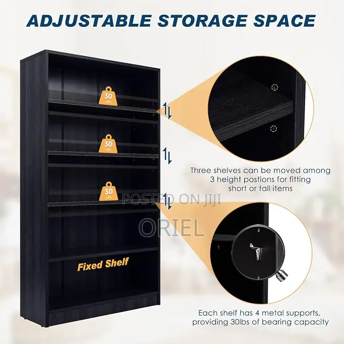 Office Bookshelf : Black Office 5 Shelf Bookcase