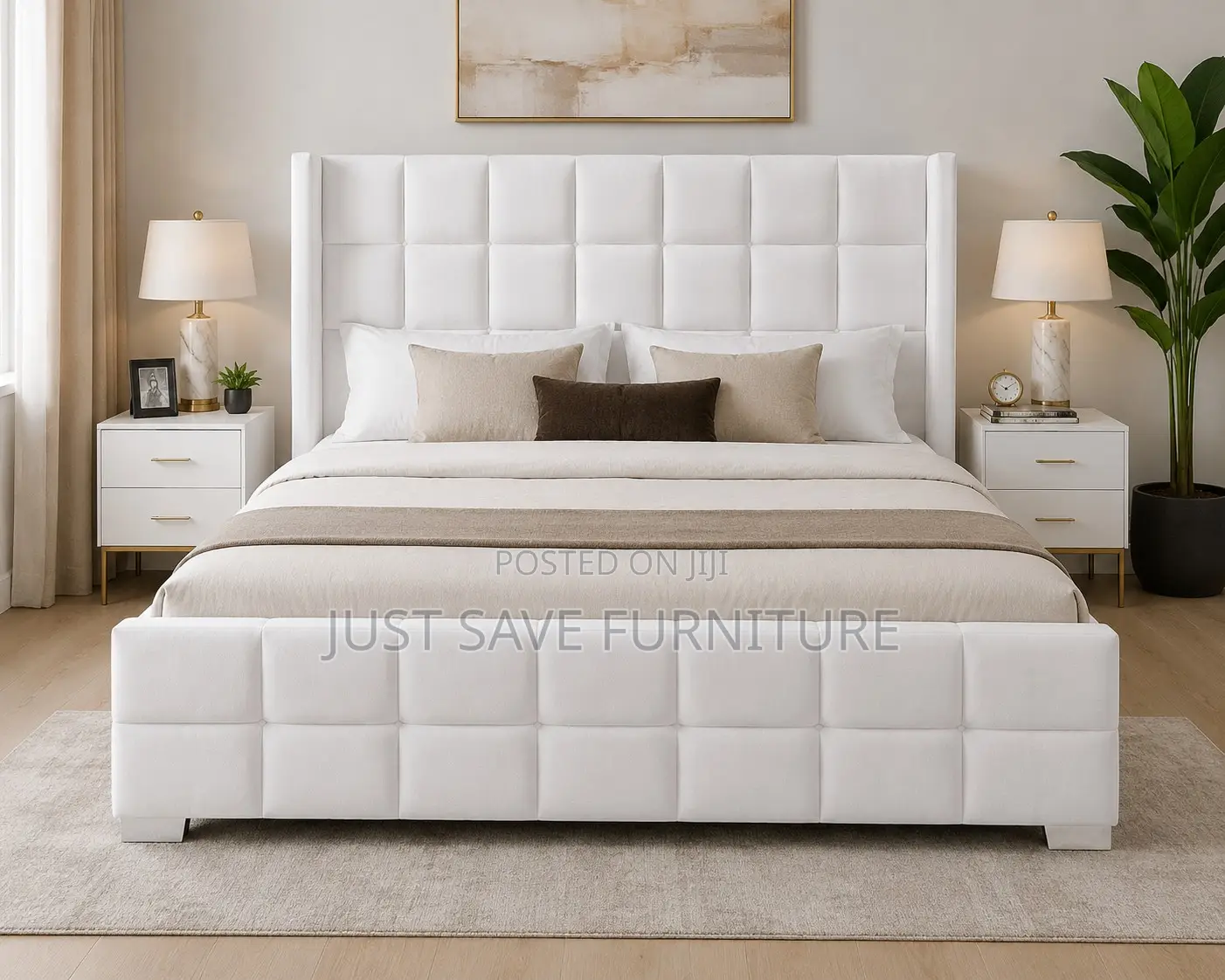 5x6 Luxury Upholstered Bed – Modern Velvet Bed Frame | White