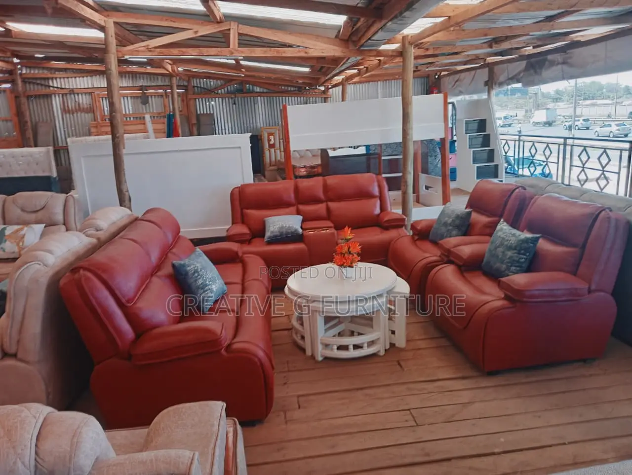 Spacious Maroon 7‐Seater Semi‐Recliner Sofa Set