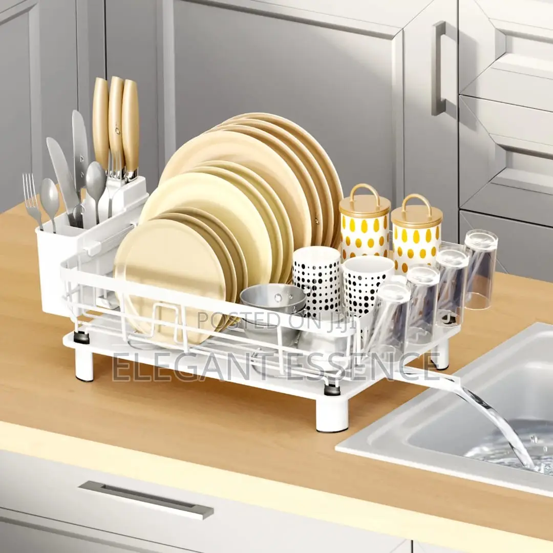 Minimalist Dish Drying Rack With a Durable White-Coated Metal Frame