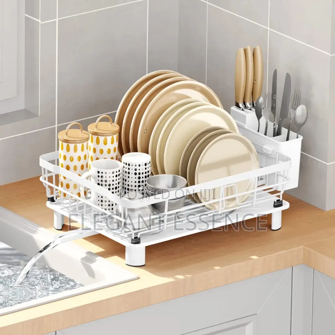 Minimalist Dish Drying Rack With a Durable White-Coated Metal Frame