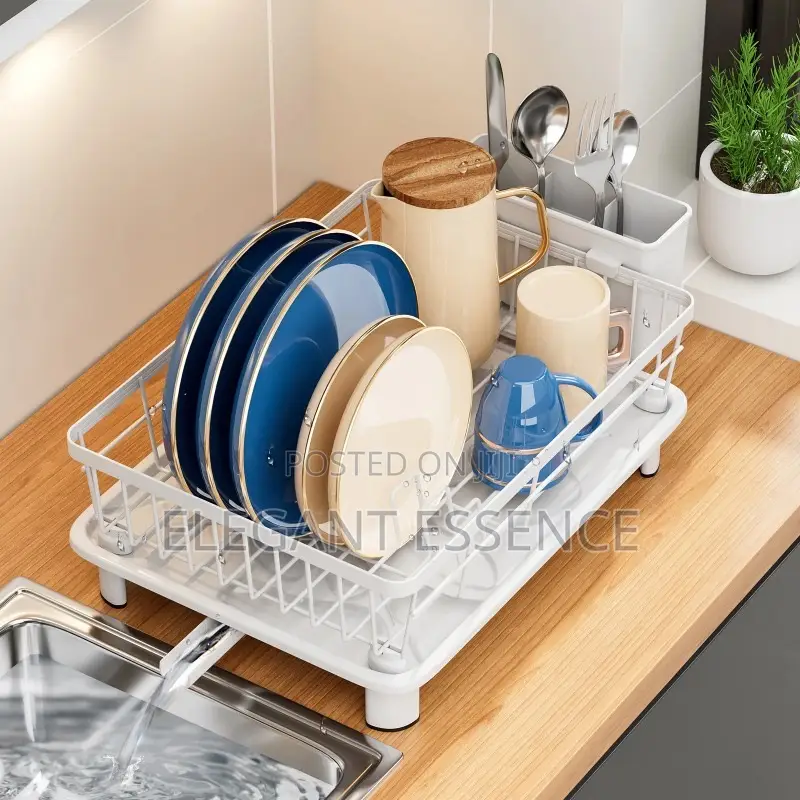 Minimalist Dish Drying Rack With a Durable White-Coated Metal Frame