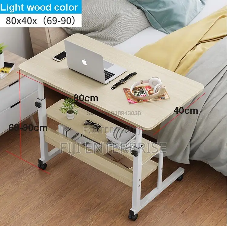 Adjustable Movable Laptop Table With Wheels Storage – 80×40cm