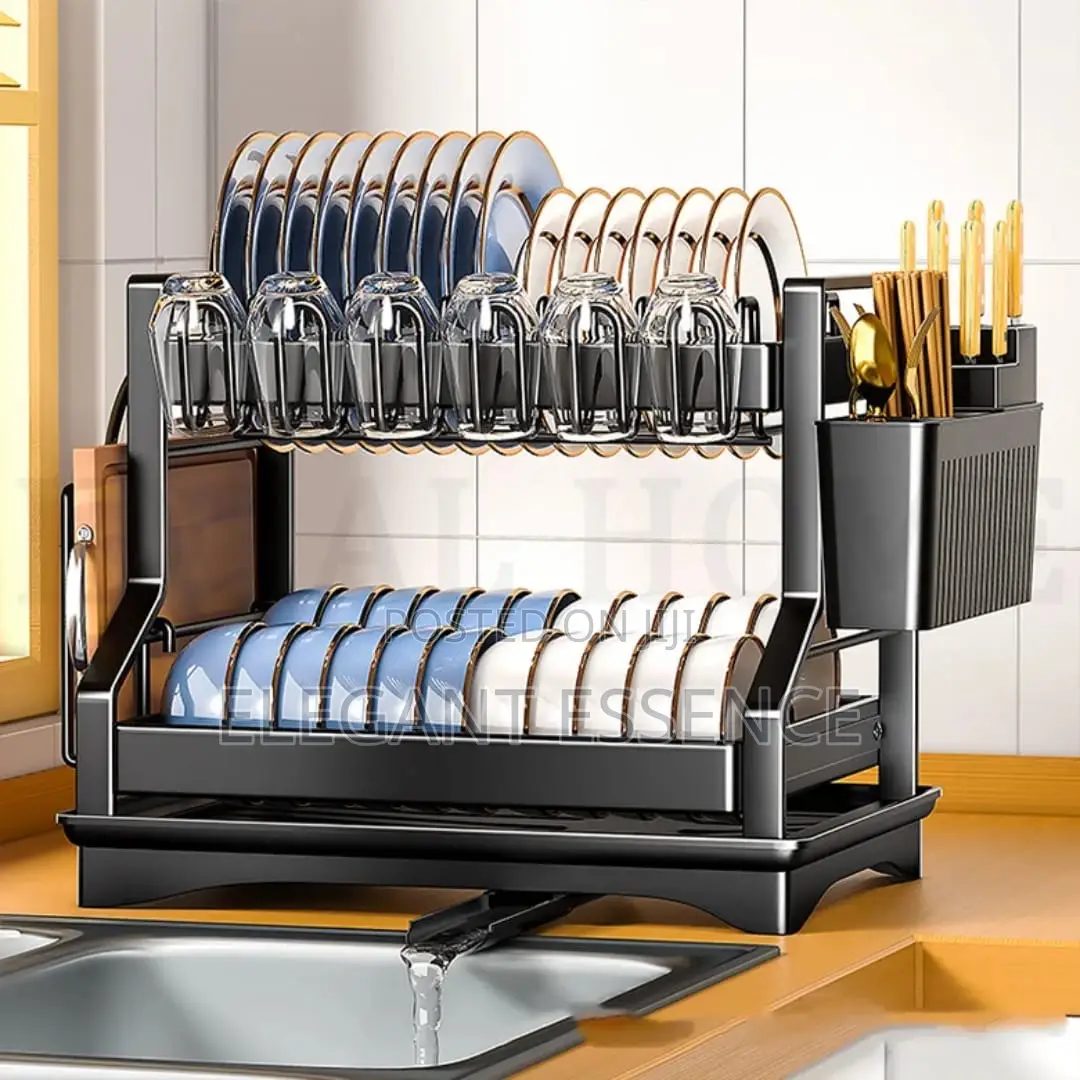 *2 Tier Carbon Steel Dish Drying Rack-Black*