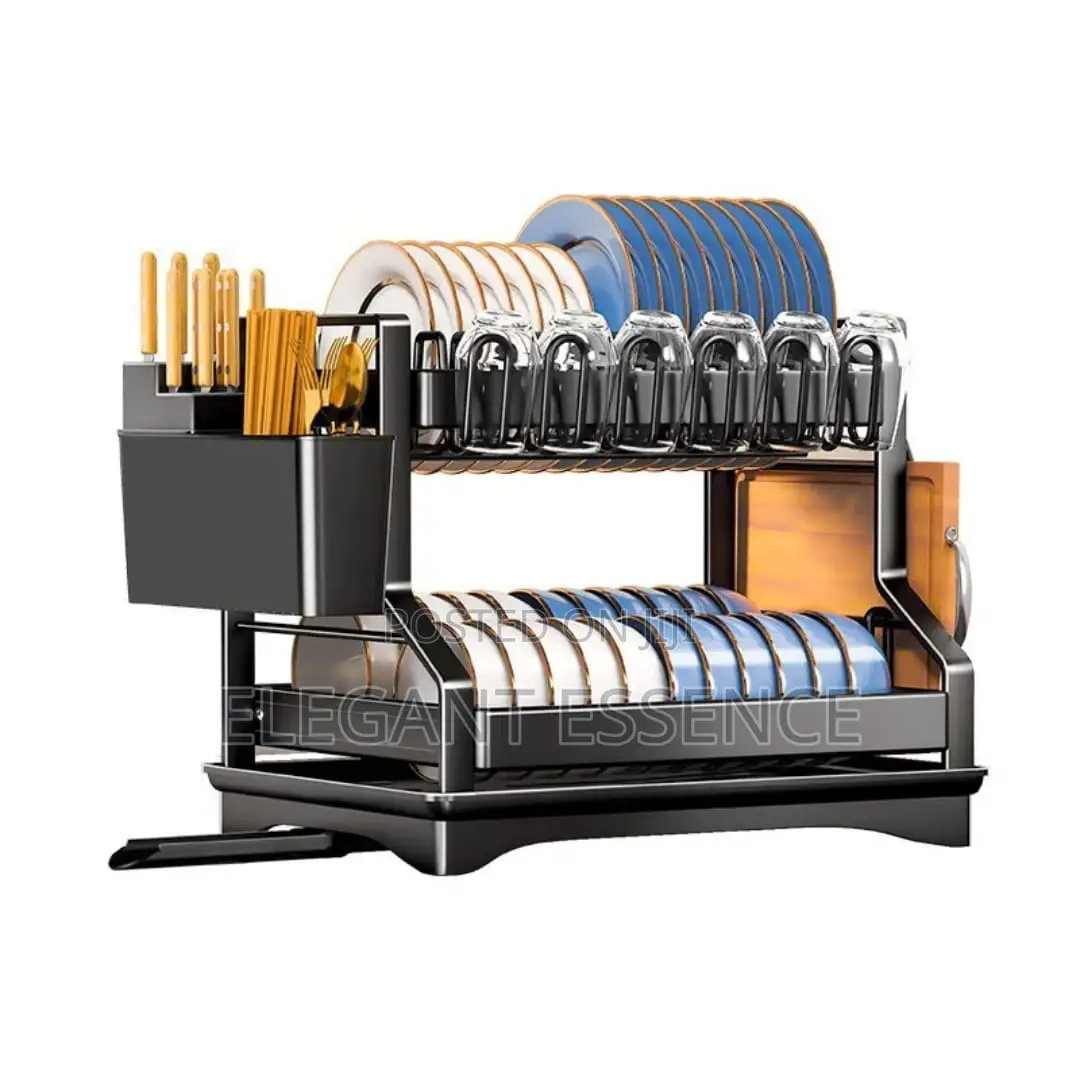 *2 Tier Carbon Steel Dish Drying Rack-Black*