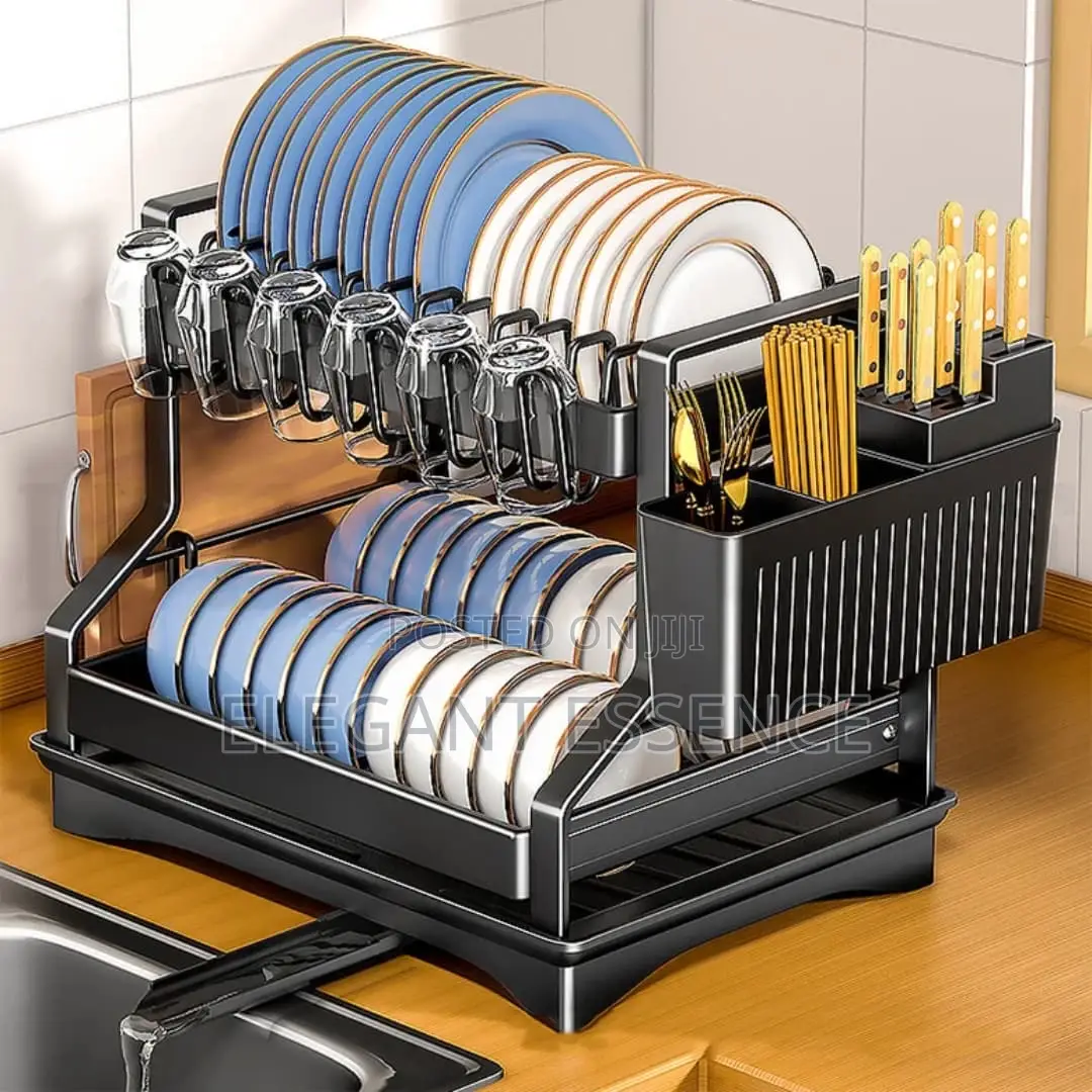 *2 Tier Carbon Steel Dish Drying Rack-Black*