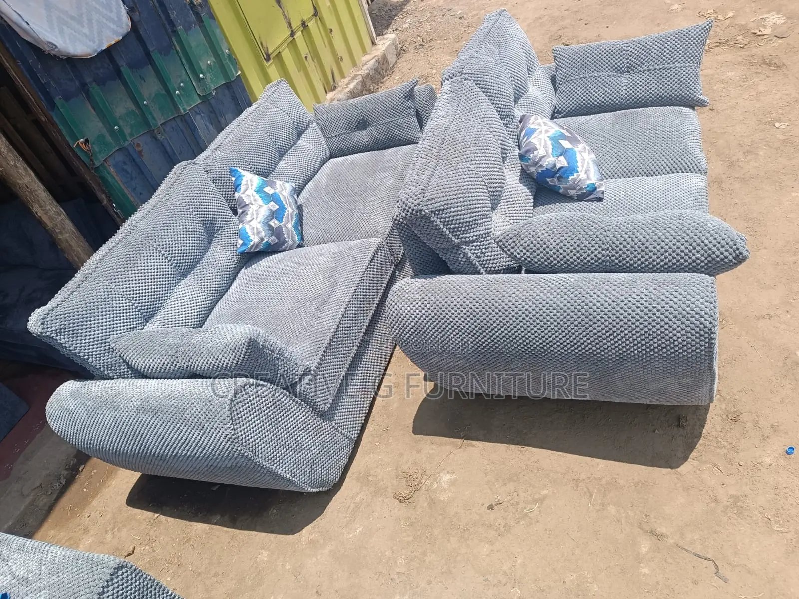 Elegant 5‐Seater Butterfly Sofa Set (3+2) Grey Bubble Fabric