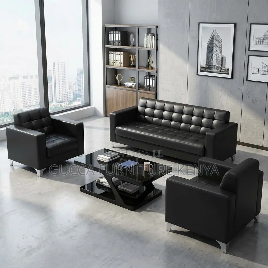 Black 5-Seater Reception Sofa Set