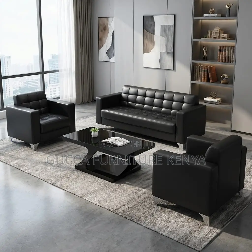 Black 5-Seater Reception Sofa Set