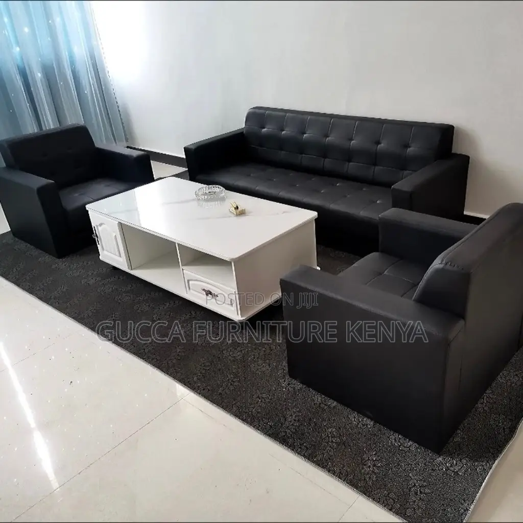 Black 5-Seater Reception Sofa Set