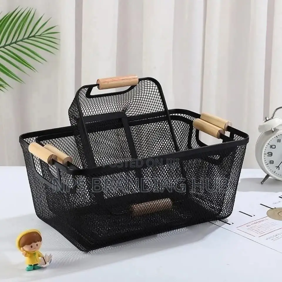 Mesh Plastic Storage Baskets With Bamboo Handles.(Nm