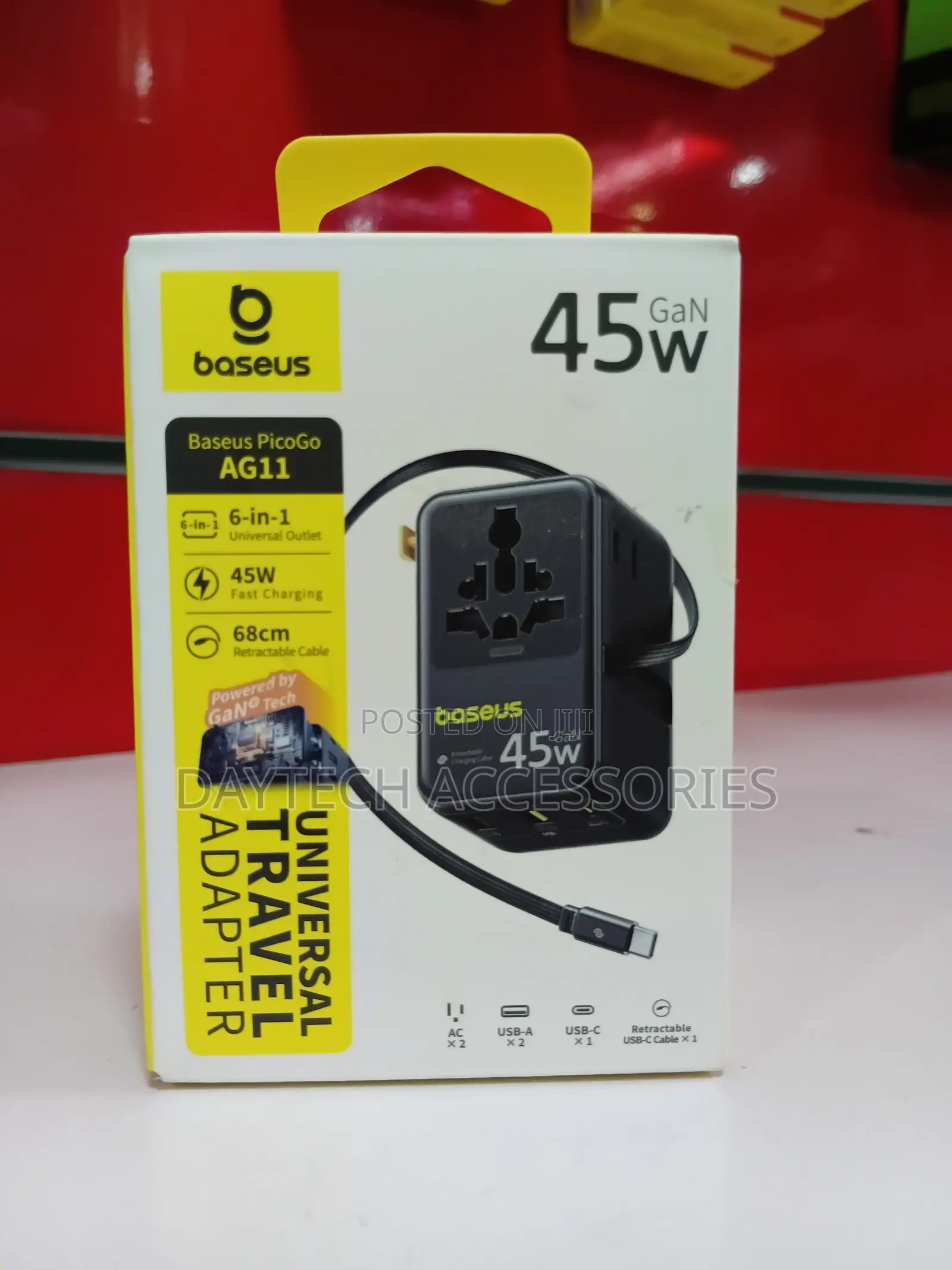 Baseus Picogo 45w Gan Universal Travel Adapter With Retractable Cable.