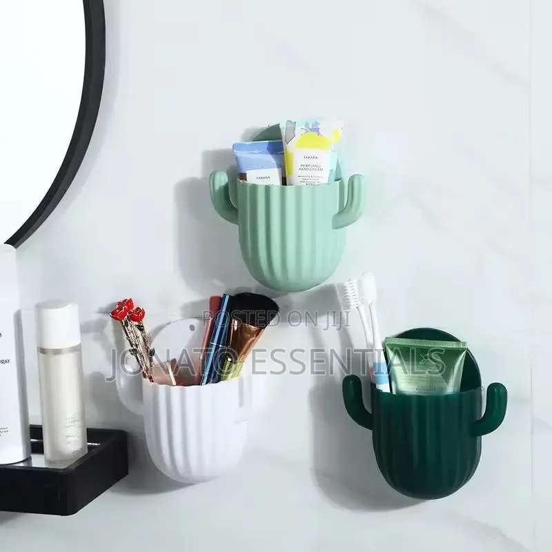 Wall Mounted Toothbrush Holder Makeup Organizer (No Drilling)