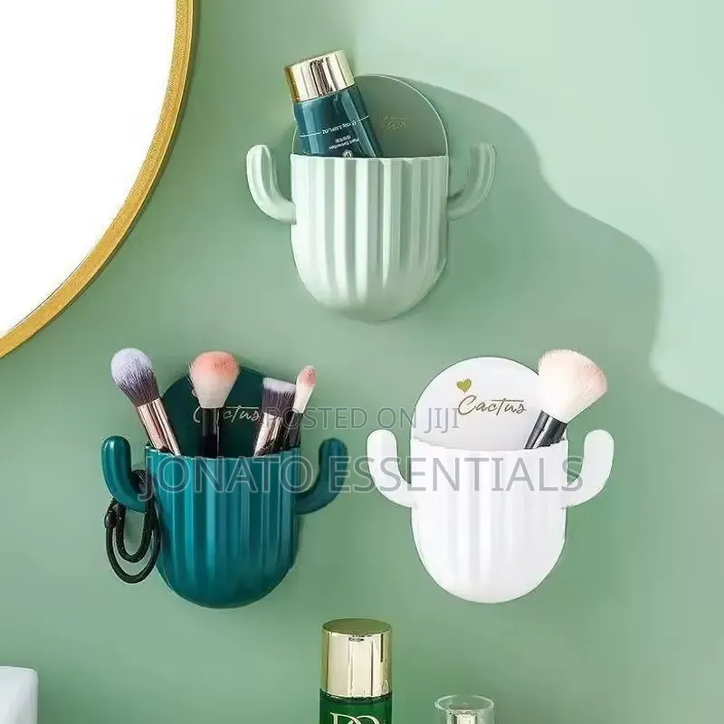 Wall Mounted Toothbrush Holder Makeup Organizer (No Drilling)