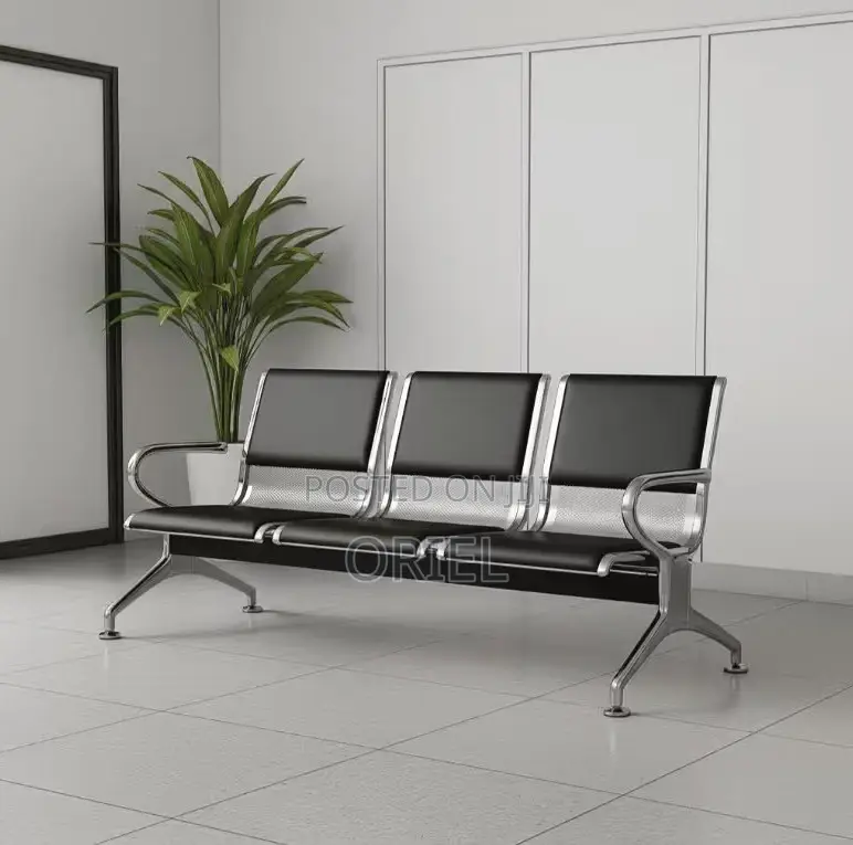 Office Bench: 3 Seater Metal Linked Padded Bench