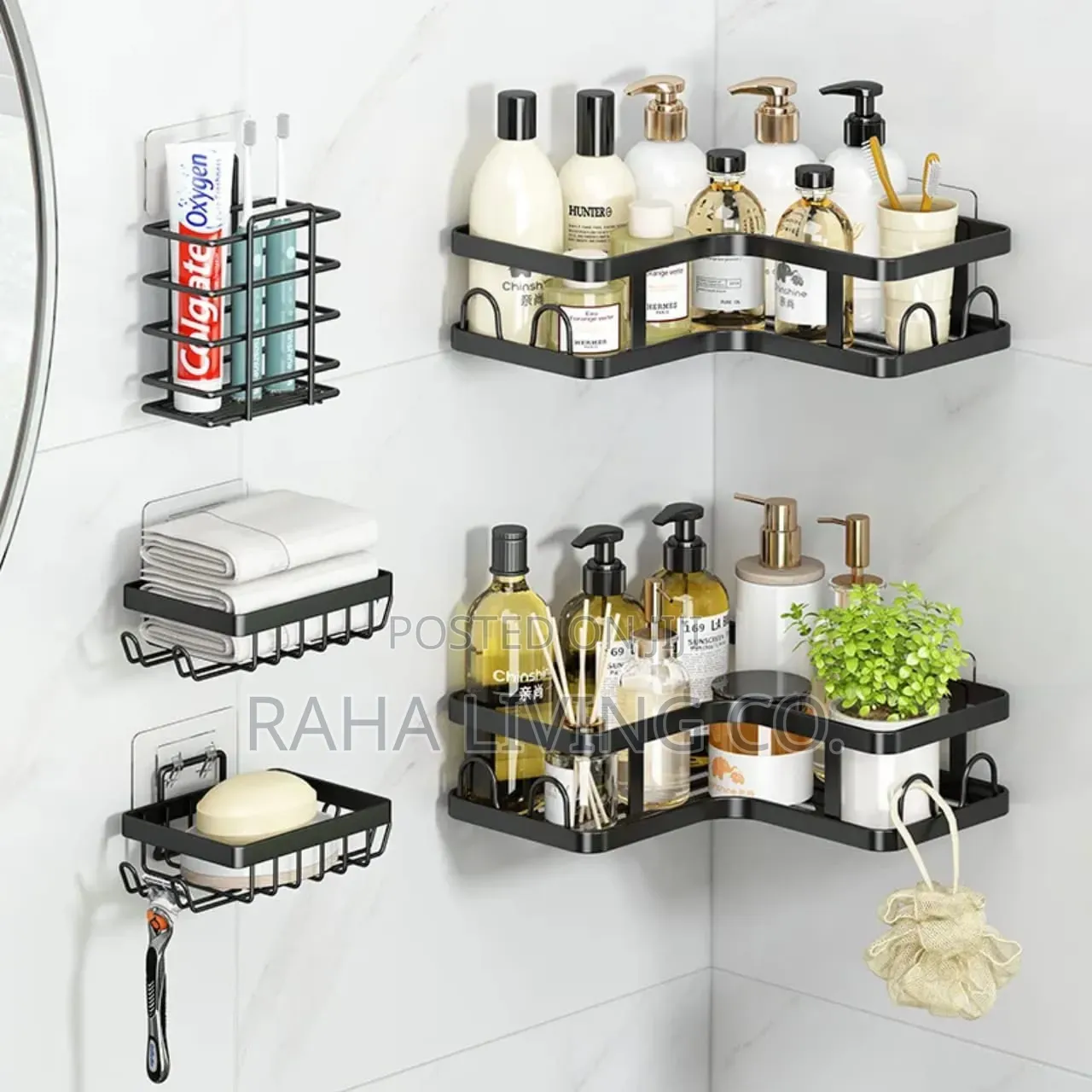 5pc Triangular Shower Caddy Wall Organizer | No Drilling