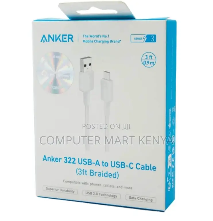 Anker 322 Usb-a to Usb-C Cable (6ft Braided) White