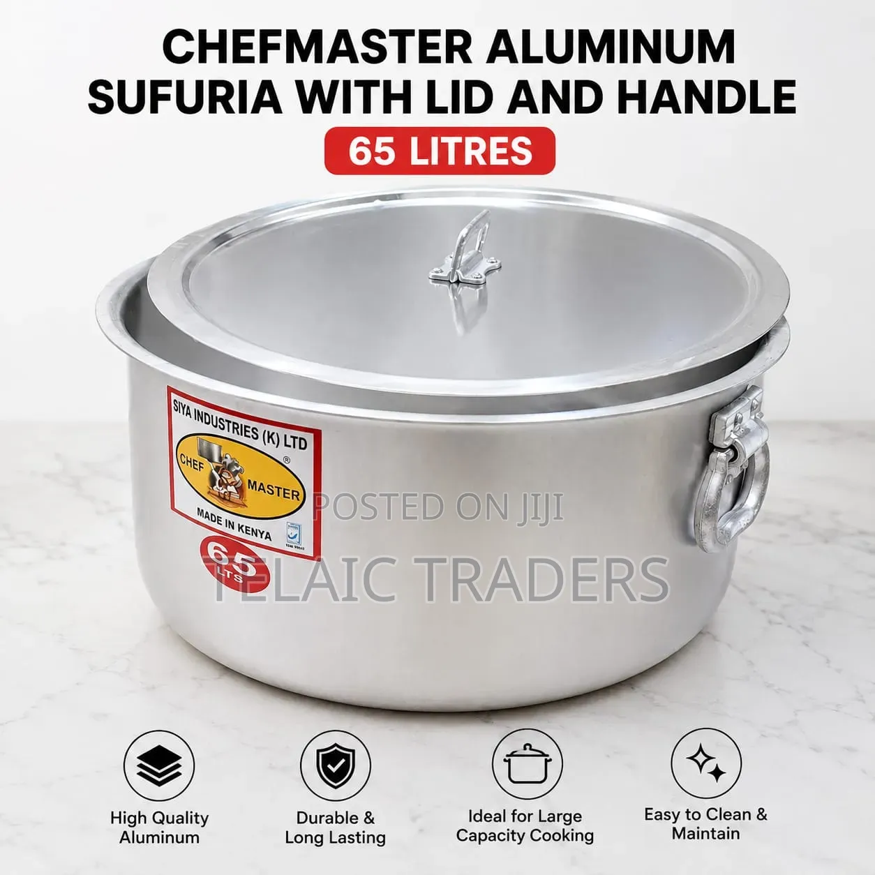 65l Aluminium Sufuria With Handles And Lid