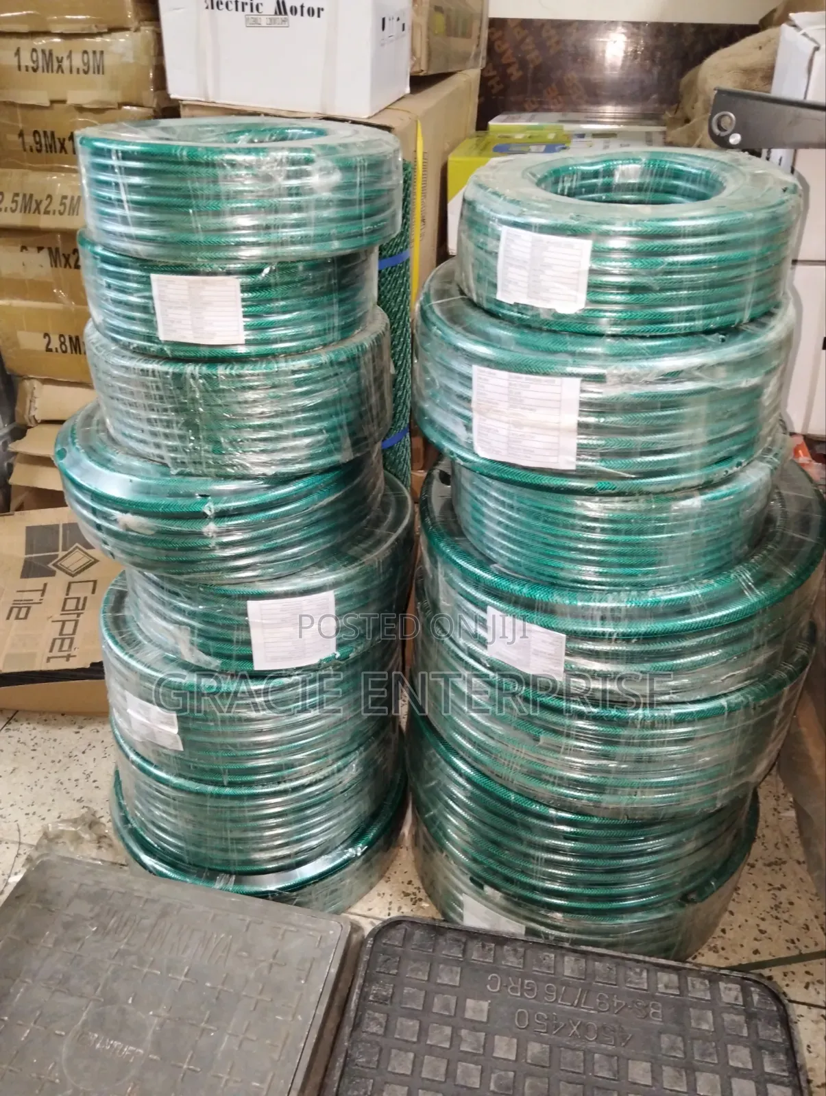 Green Braided PVC Garden Hoses.