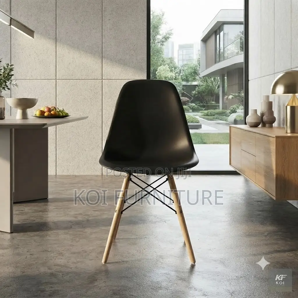 Dining Chairs; Plastic Eames Dining Chair With 4 Wooden Legs